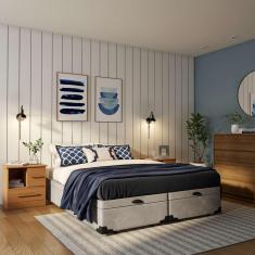 Imagem de Base para Cama Box Queen Mabel com Baú Suede (45x158x198) Bege