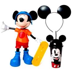 Imagem de Boneco Do Mickey Skatista Com Som Elka Tiara E Copo De Orelhas Disney