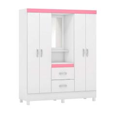 Imagem de Guarda-Roupa Solteiro com Espelho Lord 4 pt 2 gv Branco e Rosa