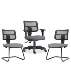 Imagem de Kit Cadeira De Escritório Giratória E 2 Cadeiras Cinza