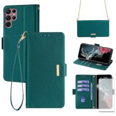 Imagem de Asuwish Capa de celular para Samsung Galaxy S22 Ultra 5G Capa carteira com protetor de tela de vidro temperado e alça de pulso com bloqueio de RFID flip suporte para cartão de crédito celular S22ultra