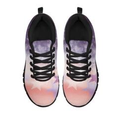 Imagem de GOSTONG Tênis de corrida feminino, de malha respirável, sola de borracha, antiderrapante, cadarço para uso ao ar livre, preto, 34-46, Tie Dye-roxo rosa, 34