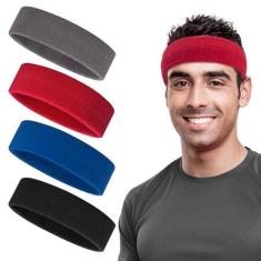 Imagem de ONUPGO Faixas de suor, faixas de cabeça esportivas para homens e mulheres, 4 peças de faixas de suor para cabelo, faixas de cabeça atléticas de algodão felpudo com absorção de umidade para tênis,