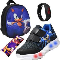 Imagem de Tenis Masculino De Led Sonic Infantil Luzinha Com Mochila Relogio e Bo