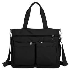 Imagem de Bolsa Feminina Sacola Grande Alça De Ombro Moderna Com Ziper Trabalho Passeio Faculdade (PRETO)