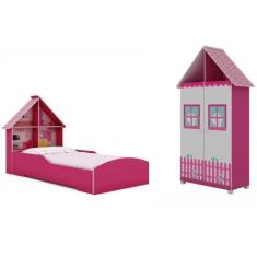 Imagem de Jogo De Quarto Infantil Gelius Casinha Cama E Guarda Roupa Pink Ploc