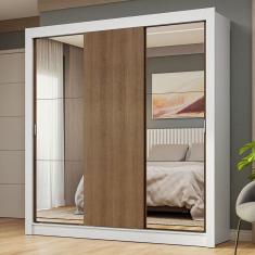 Imagem de Guarda-roupa Casal 3 Portas Correr Espelhos Branco/rustic