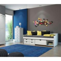 Imagem de Cama Solteiro com Mesa de Apoio Floro Branca - Inter Link