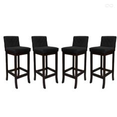 Imagem de Kit 4 Banquetas Média com Encosto Matelassê Tóquio Madeira Maciça Suede Preto CCS