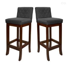 Imagem de Kit 2 Banquetas Média para Cozinha Tóquio Madeira Maciça Matelassê Suede Cinza CCS