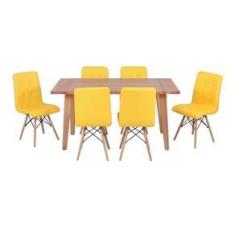 Imagem de Conjunto Mesa de Jantar em Madeira 150x80 Vértice + 6 Cadeiras Gomos - 