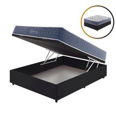 Imagem de Cama Box com Baú Casal Preta + Colchão Molas Ensacadas Visco Gel California 138x188x73cm