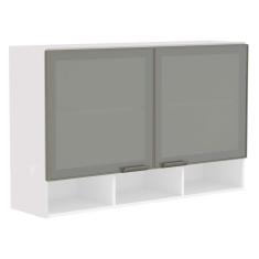 Imagem de Armário Aéreo 120cm 2 Portas Branco C/Nicho E Vidro