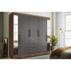 Imagem de Guarda Roupa 8 Portas E 6 Gavetas C- Espelho E Pés Master 8.6 Jatoba-grafitte - Santos Andirá