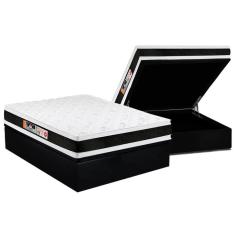 Imagem de Cama Box Baú Casal: Colchão Espuma D45 Castor Black e White Air Double Face + Base CRC Suede Black(138x188)