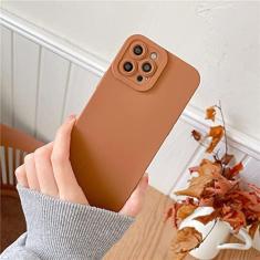Imagem de Capa de telefone fluorescente de silicone macio de cor sólida para iPhone 13 12 11 Pro XS Max 7 8 Plus X XR SE 2 Capa de proteção para câmera, marrom, para iPhone 12