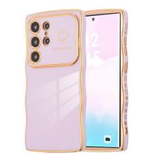 Imagem de ZTOFERA Capa para Samsung Galaxy S23 Ultra 5G de 6,8 polegadas, linda moldura ondulada encaracolada com padrão de coração de amor, borda banhada de luxo, proteção total para câmera, à prova de choque,