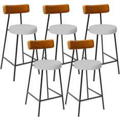 Imagem de Kit 05 Banquetas Baixa Cozinha E Sala Jantar Bancada Milão L02 Couríssimo Whisky Cinza - Lyam Decor