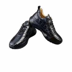 Imagem de Authentic Crocodile Skin Clear Black Brown Soft Outsole Masculino Casual Couro Jacaré Genuíno Masculino Cadarço Sapatilha Exterior, Preto, 38