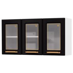 Imagem de Armário Aéreo Cozinha Em Aço Diamante 3 Portas Com Vidro Branco/Preto