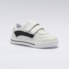 Imagem de Tênis Infantil Menino Casual Calce-Fácil Branco Listra Preta-Masculino