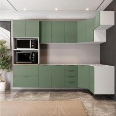 Imagem de Cozinha Modulada 7 Peças sem Tampo 3 Aéreos 3 Balcões e Torre Quente Ipanema Cabecasa Madeiramadeira Verde