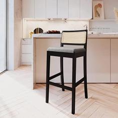 Imagem de Banqueta com Encosto e Apoio para Pés Tiê Cabecasa Madeiramadeira Preto/cinza