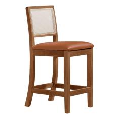 Imagem de Banqueta Alta Luxo em Tela Sextavada Assento Estofado Couro Pu Caramelo Rubi Madeira Maciça Imbuia