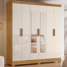 Imagem de Guarda Roupa Casal 6 Portas 2 Gavetas com Espelho Freijó / Off White Valença - Moval