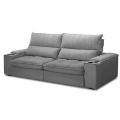 Imagem de Sofá Retrátil 3 Lugares Com Porta Copo 250cm Andes F05 Veludo Cinza -