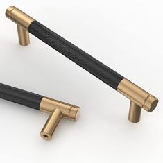 Imagem de Coinkoly Pacote com 10 puxadores de armário de cozinha serrilhados, bronze champanhe e preto fosco, puxadores de armário de cozinha, puxadores de gaveta, ferragens para armários