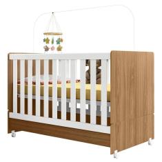 Imagem de Berço Mini Cama Infantil Encanto 2 Em 1 Com Rodízios Nature Branco - Abmaza