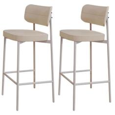 Imagem de Kit 02 Banquetas Alta Bar Cozinha Sala De Jantar Aço Branco Kaira C01 