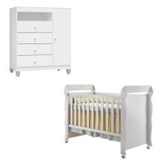 Imagem de Berço Americano Mirelle E Cômoda Infantil Ternura Baby Branco Brilho -