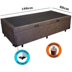 Imagem de Cama Box Com Baú Solteiro Sintético Marrom (Blindado)