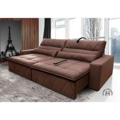 Imagem de Sofá Retrátil/Reclinável Amsterdam 2,50m Suede Velut Tabaco c/ Molas no Assento - King House