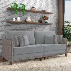 Imagem de Sofá Living Montecarlo 2 Lugares Bipartido 212cm Pés em Madeira Veludo/PU Cinza G33 - Gran Belo