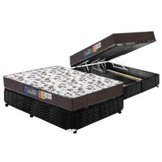 Imagem de Cama Box Baú Queen: Colchão Espuma D33 Polar Pérola + Base Crc Suede Black(158x198)