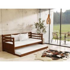 Imagem de Sofá Cama Vintage Solteiro Enjoy Madeira Maciça Rústica Castanho - Atr