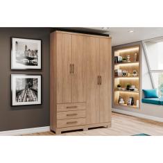 Imagem de Guarda Roupa Solteiro 4 Portas E 3 Gavetas C/ Pés Caju Da135 Jequitibá Brilho - Henn