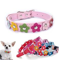 Imagem de Coleira de cachorro com flores coloridas e gatos rosa PP