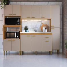 Imagem de Cozinha Modulada Compacta Fidelitá Mariana 4 Peças 220cm 12 Portas 1 Gaveta Sem Tampo Freijó/Camurça