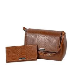 Imagem de Kit Bolsa Baú Croco Feminina Texturizado Transversal + Carteira De Mão