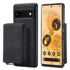 Imagem de Capa tipo carteira com porta-cartão para Google Pixel 7, capa magnética de couro 2 em 1 destacável, capa tipo carteira com zíper, capa à prova de choque para Google Pixel 7 com carregamento sem fio(Bl