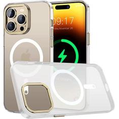 Imagem de KMAMBAG Capa magnética fina para iPhone 14 Pro Max de 6,7 polegadas [anel de proteção de câmera de metal avançado] [para MagSafe] [nunca amarela] Capa de telefone rígida de policarbonato translúcido