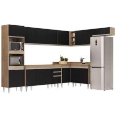 Imagem de Armário de Cozinha Modulada de Canto 8 Peças CP07 Balcão Castanho/Preto - Lumil