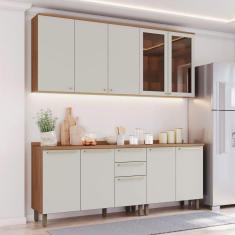 Imagem de Cozinha Compacta Requinte 10 Portas 2 Gavetas com Vidro Nature/Areia - Henn
