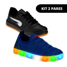 Imagem de Kit 2 Pares Tênis Led Infantil Masculino Casual de Menino Escolar - Cl