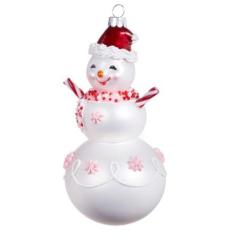 Imagem de Enfeite de Natal de boneco de neve de hortelã-pimenta rosa, decorações de árvore de bonecos de neve vintage, coleção de vidro de férias moderna de meados do século da Christmas Market Ornaments