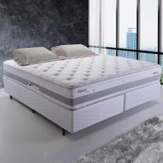 Imagem de Cama King Size Herval Vitalle com Revestimento em Tecido Poliéster, Laterais com Bordado Matelassê e Colchão com Molas Maxpring 31x193x203cm – Cinza